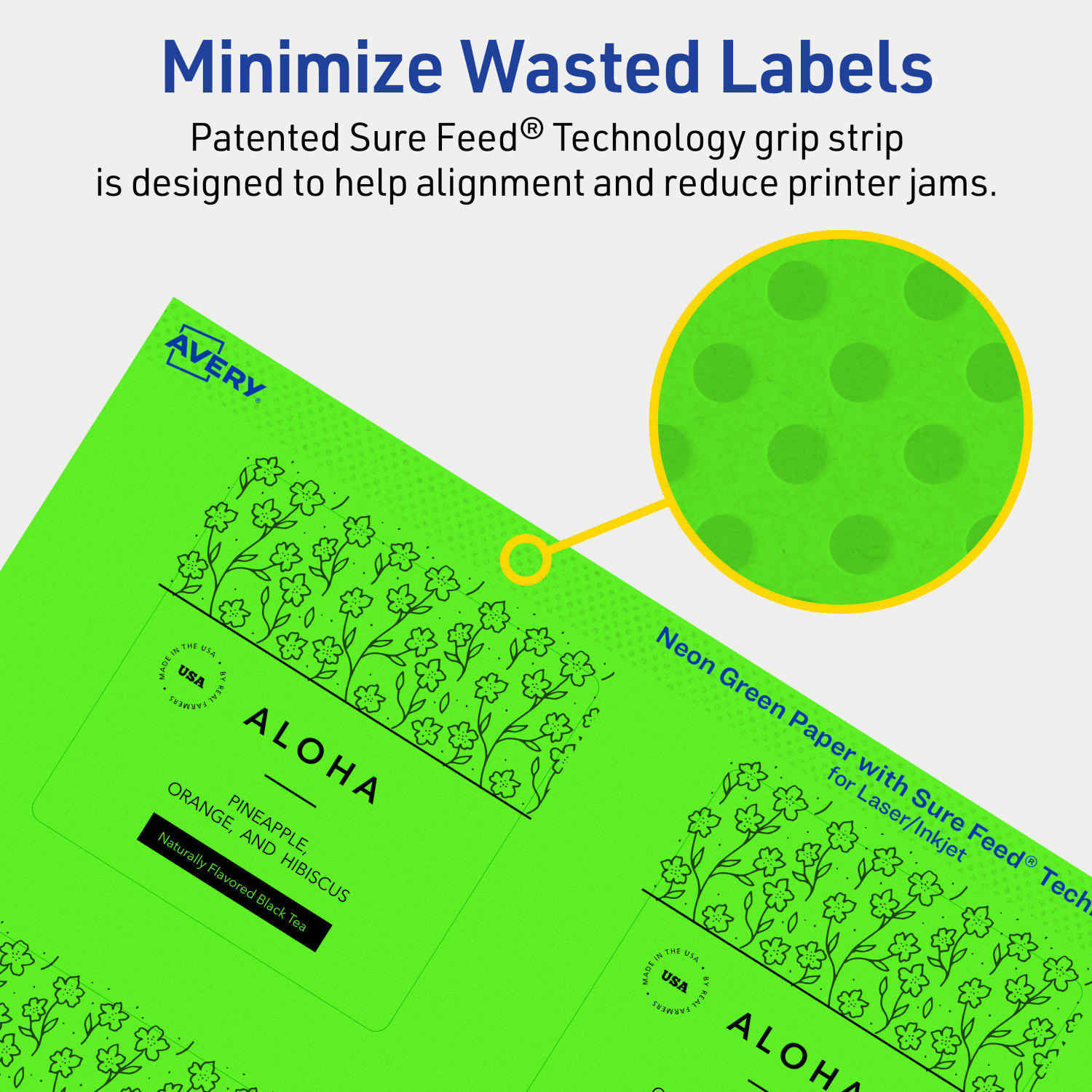 Avery Print-To-The-Edge Labels With Sure Feed Technology And Easy Peel, 94109-NGP10, Square, 2-3/4in x 2-3/4in, Matte Neon Green, Pack of 60 - Image 5