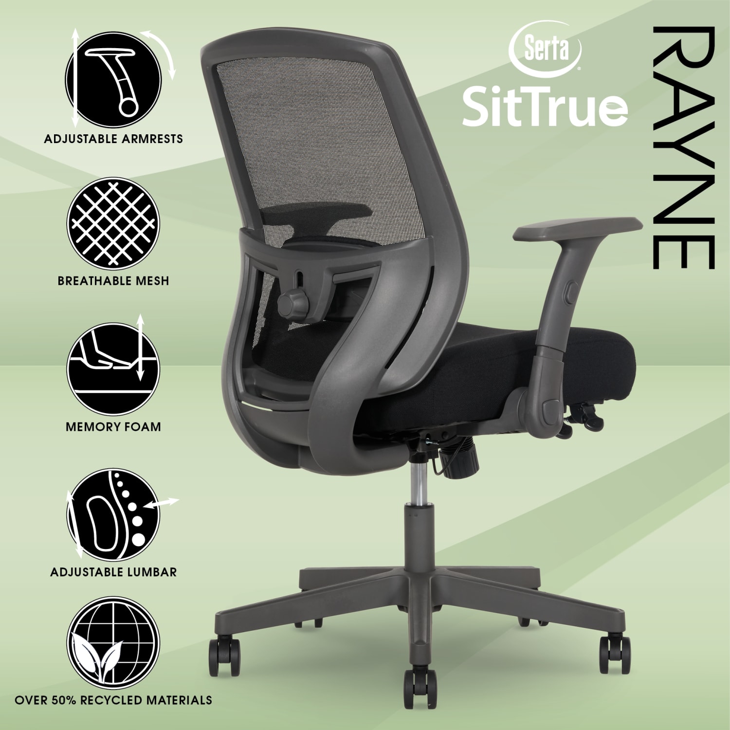 Serta SitTrue Rayne Ergonomic MeshFabric Mid Back Task Chair Black PopularChairscom
