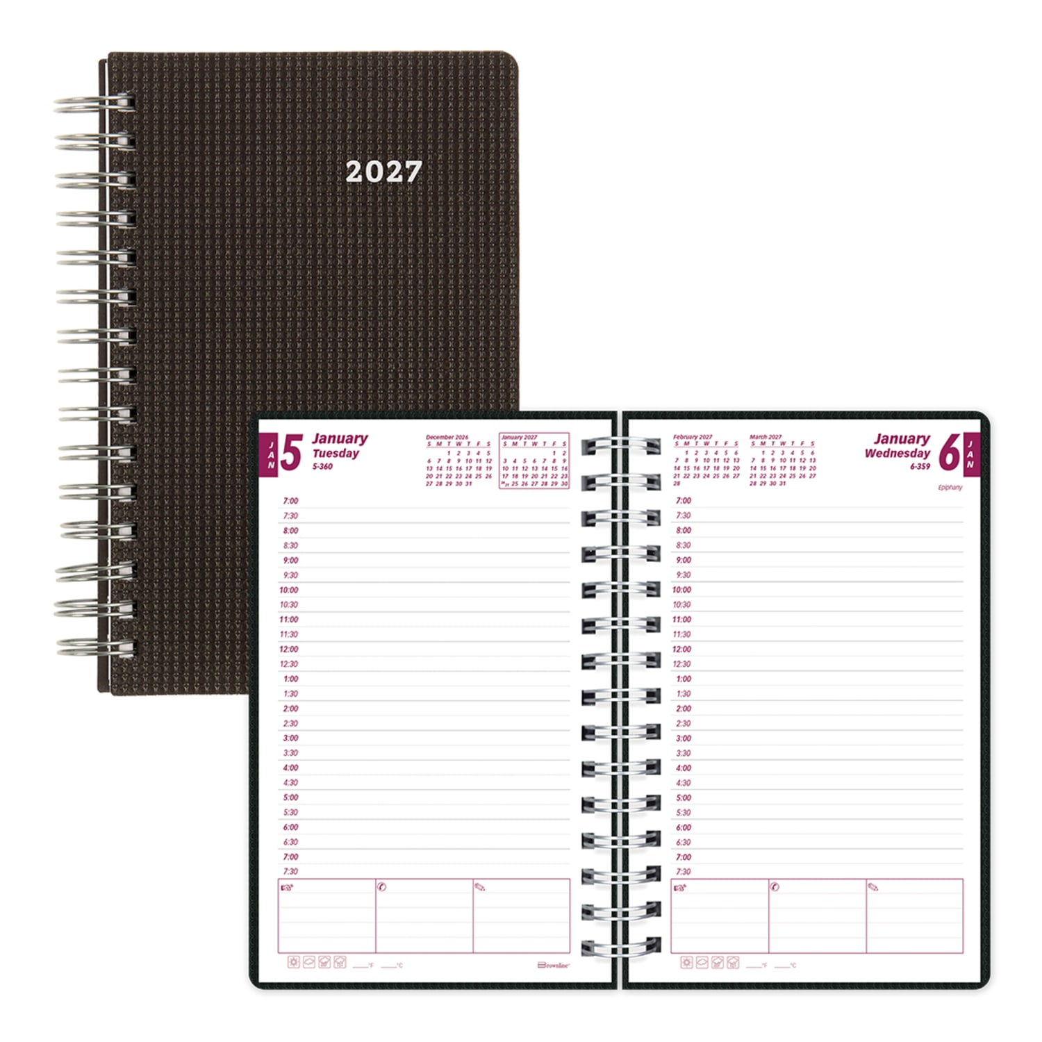 2027 Brownline DuraFlex Daily/Monthly Appointment Planner, 8in x 5in, 100% Recycled, Black, January To December, CB634V.BLK, Total Qty 1