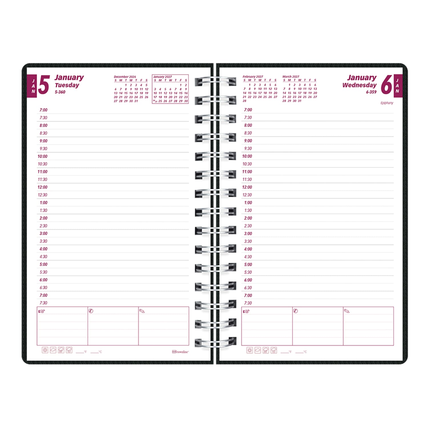 2027 Brownline DuraFlex Daily/Monthly Appointment Planner, 8in x 5in, 100% Recycled, Black, January To December, CB634V.BLK, Total Qty 1 - Image 4