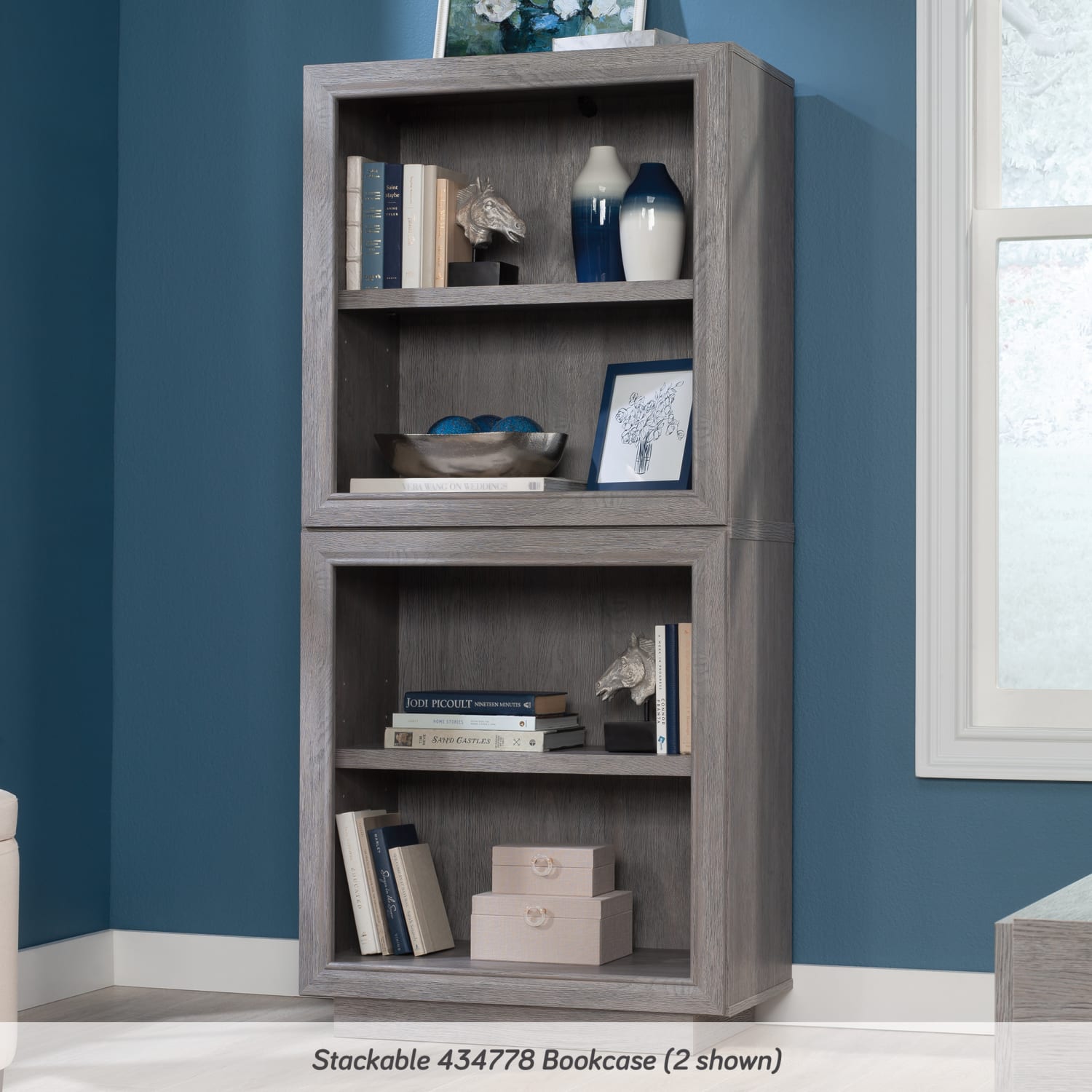 Sauder Hayes Garden 34inH 2-Shelf Bookcase, Ashen Oak - Image 4