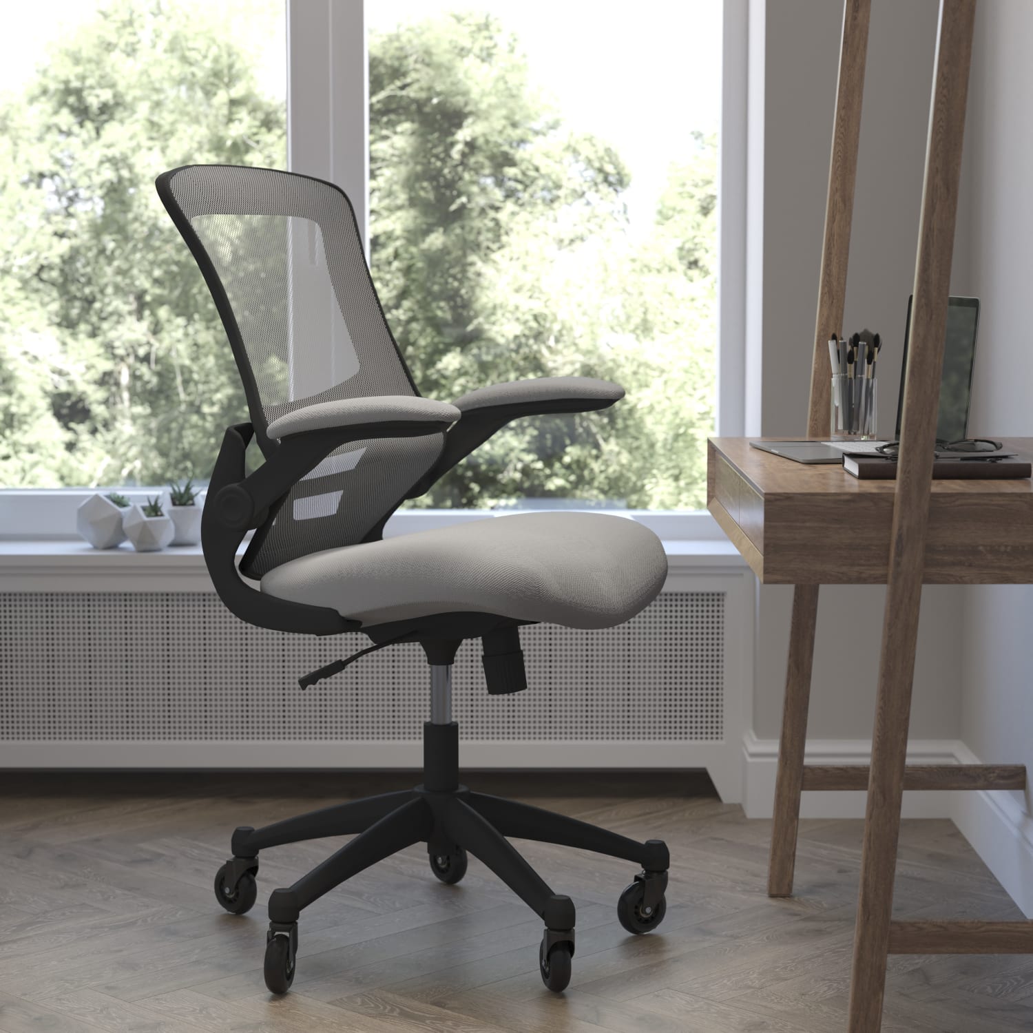 Flash Furniture Kelista Ergonomic Mesh Mid-Back Swivel Task Chair, Dark Gray/Black