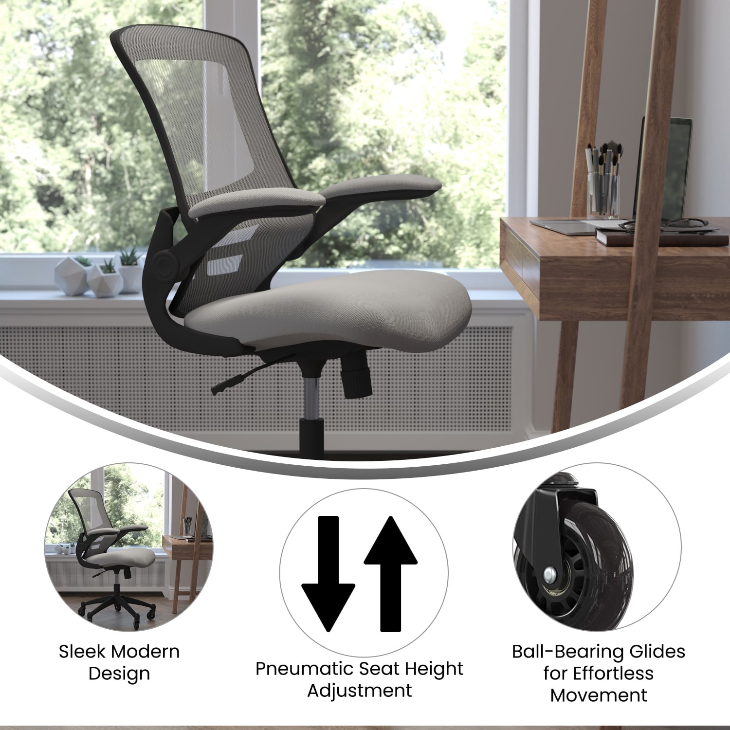 Flash Furniture Kelista Ergonomic Mesh Mid-Back Swivel Task Chair, Dark Gray/Black - Image 5