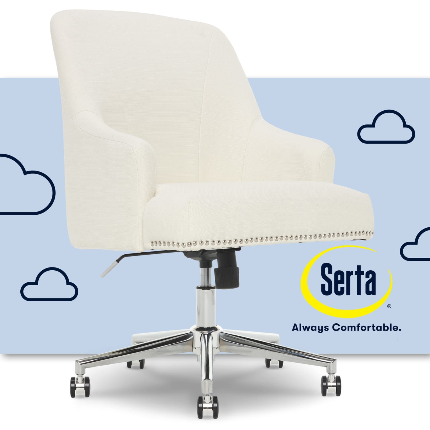 Serta Leighton Mid-Back Office Chair, Ivory/Chrome - Image 3