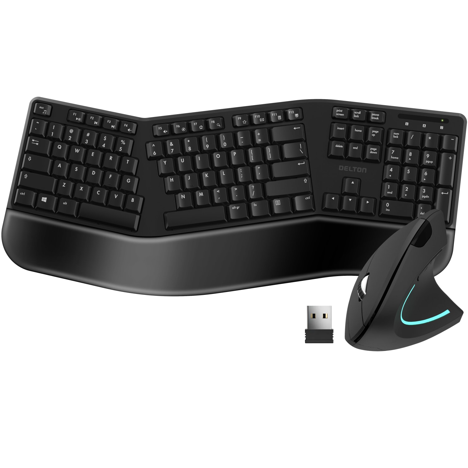 Delton KB200 And S12 Ergonomic Computer Keyboard And Optical Mouse Combo, Black
