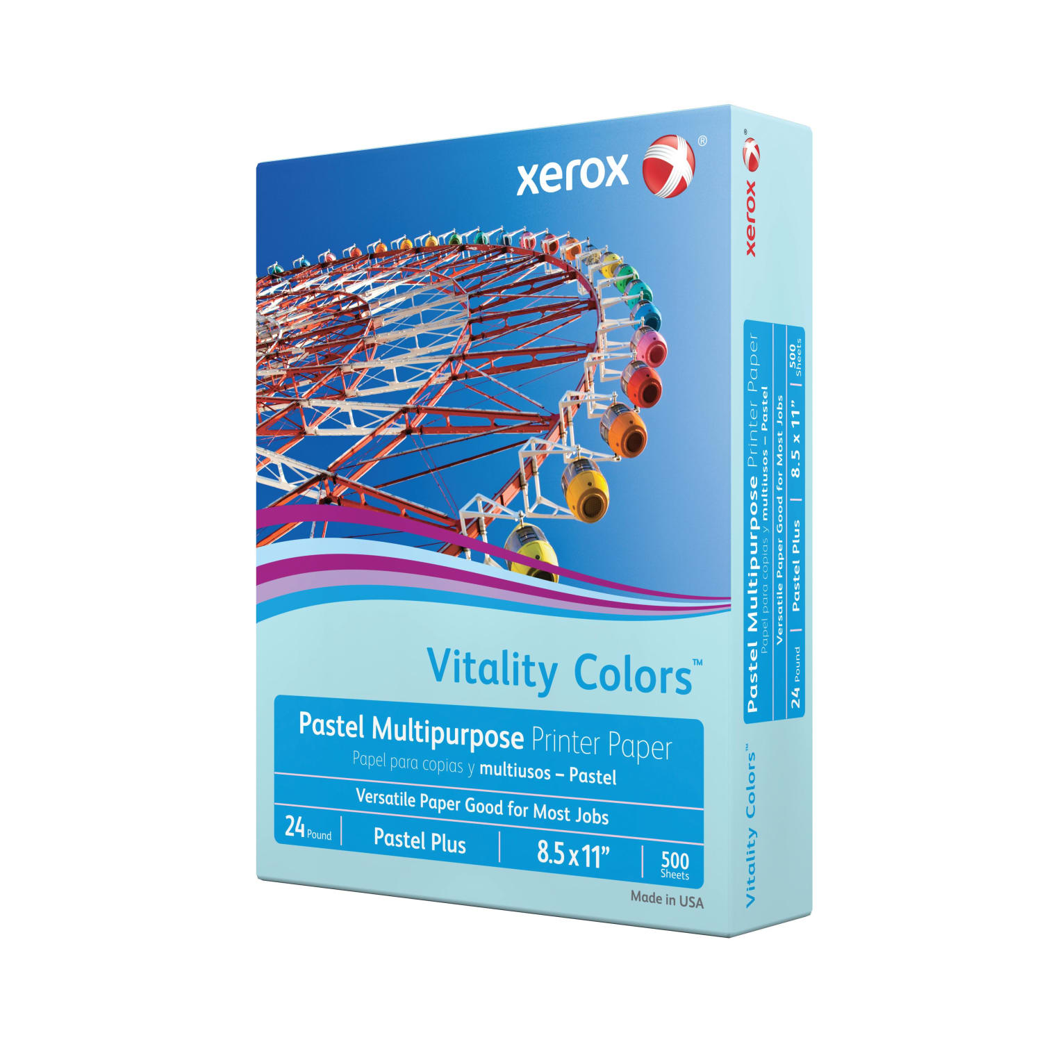 Xerox Vitality Colors Pastel Plus Color Multi-Use Printer & Copy Paper, 1 Ream, Blue, Letter (8.5in x 11in), 500 Sheets Per Ream, 24 Lb, 30% Recycled - Image 4