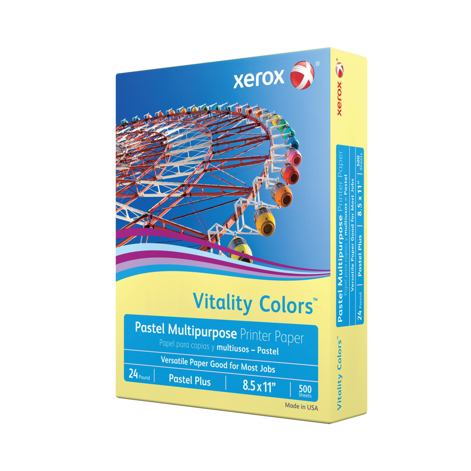Xerox Vitality Colors Pastel Plus Color Multi-Use Printer & Copy Paper, 1 Ream, Yellow, Letter (8.5inx11in), 500 Sheets Per Ream, 24 Lb, 30% Recycled - Image 4