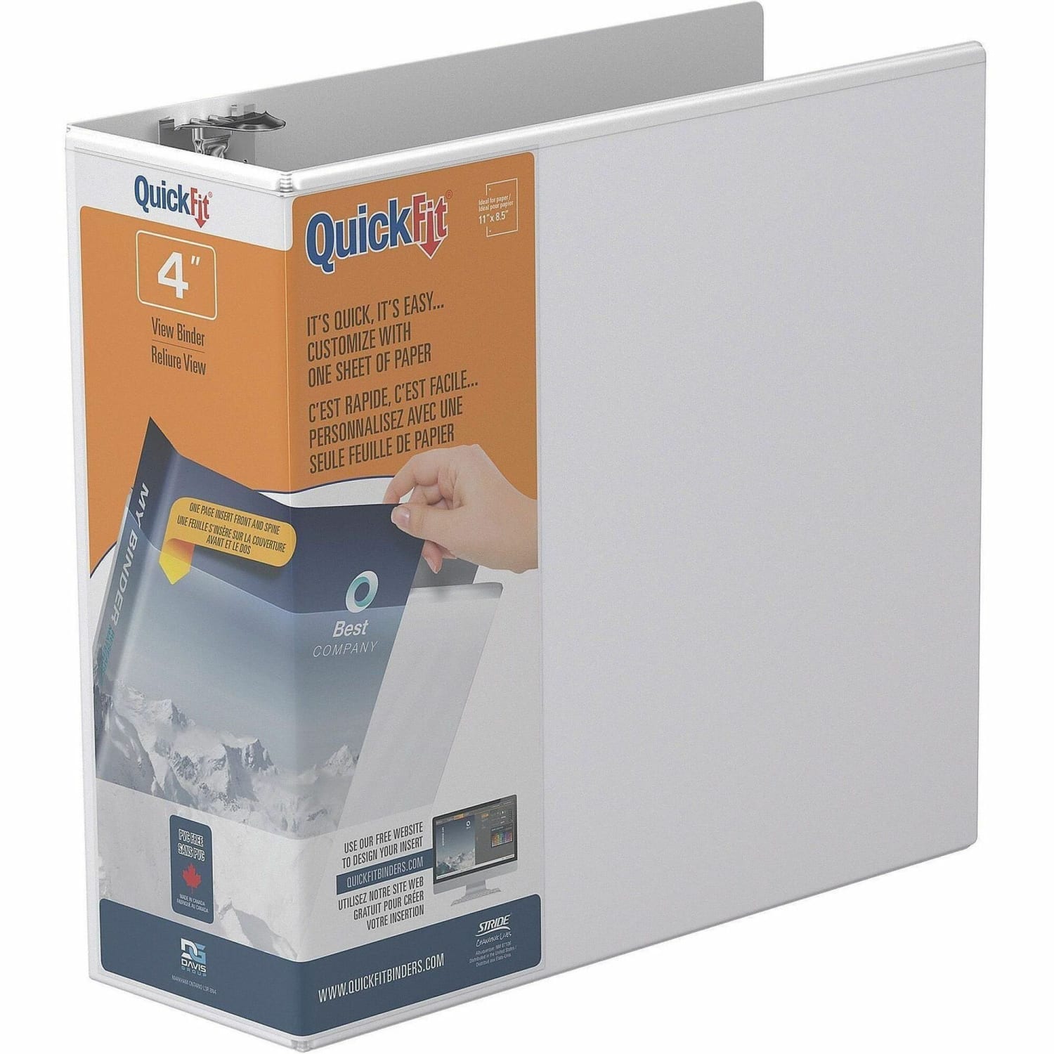 QuickFit View 3-Ring Binder, 4in Locking Angle D-Rings, White - Image 3
