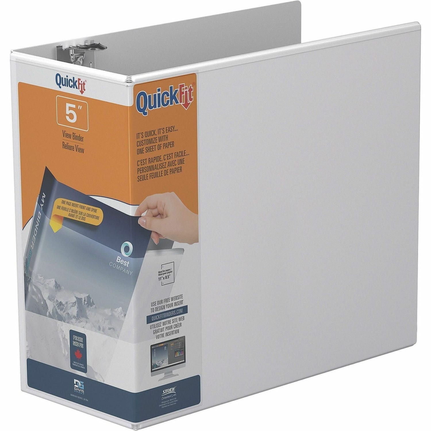 QuickFit View 3-Ring Binder, 5in Locking Angle D-Rings, White - Image 3