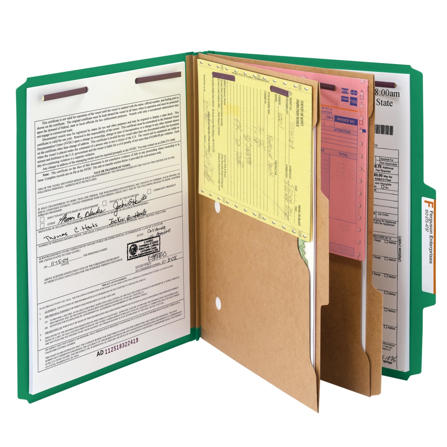 Smead Pressboard Classification Folders With SafeSHIELD Fasteners And 2 Pocket Dividers, Letter Size, 100% Recycled, Green, Box Of 10 - Image 4