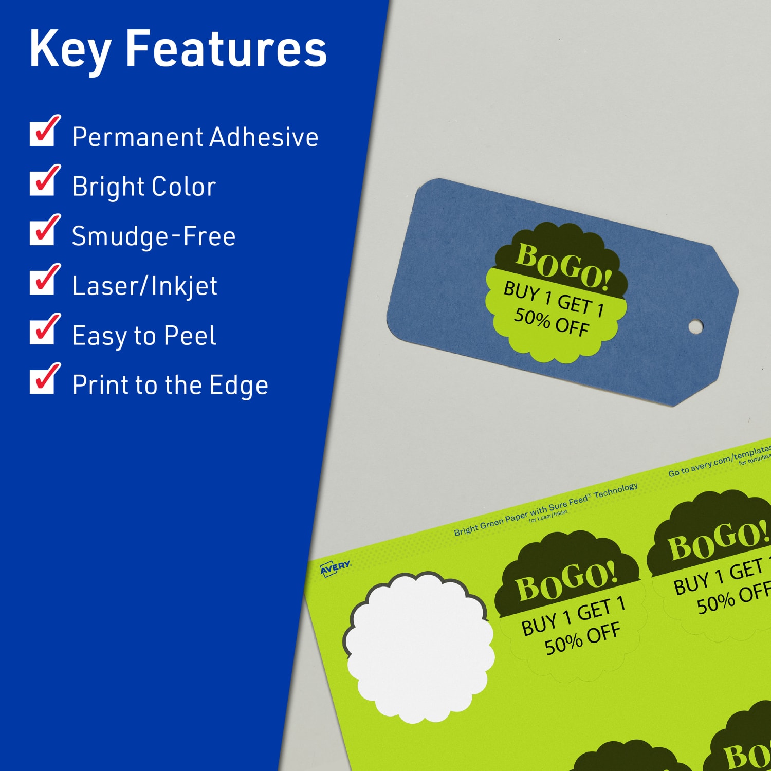 Avery Print-To-The-Edge Labels With Sure Feed Technology, 94516-BGP80, Round Scalloped, 2-1/2in, Matte Bright Green, Pack of 720 - Image 3