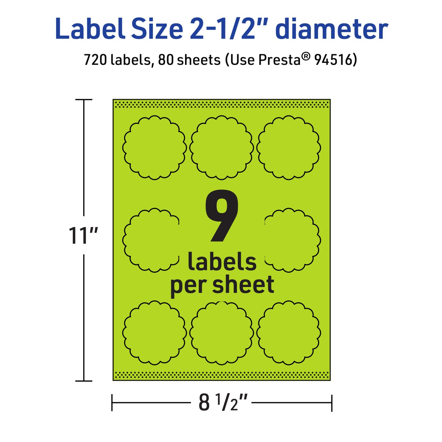 Avery Print-To-The-Edge Labels With Sure Feed Technology, 94516-BGP80, Round Scalloped, 2-1/2in, Matte Bright Green, Pack of 720 - Image 6