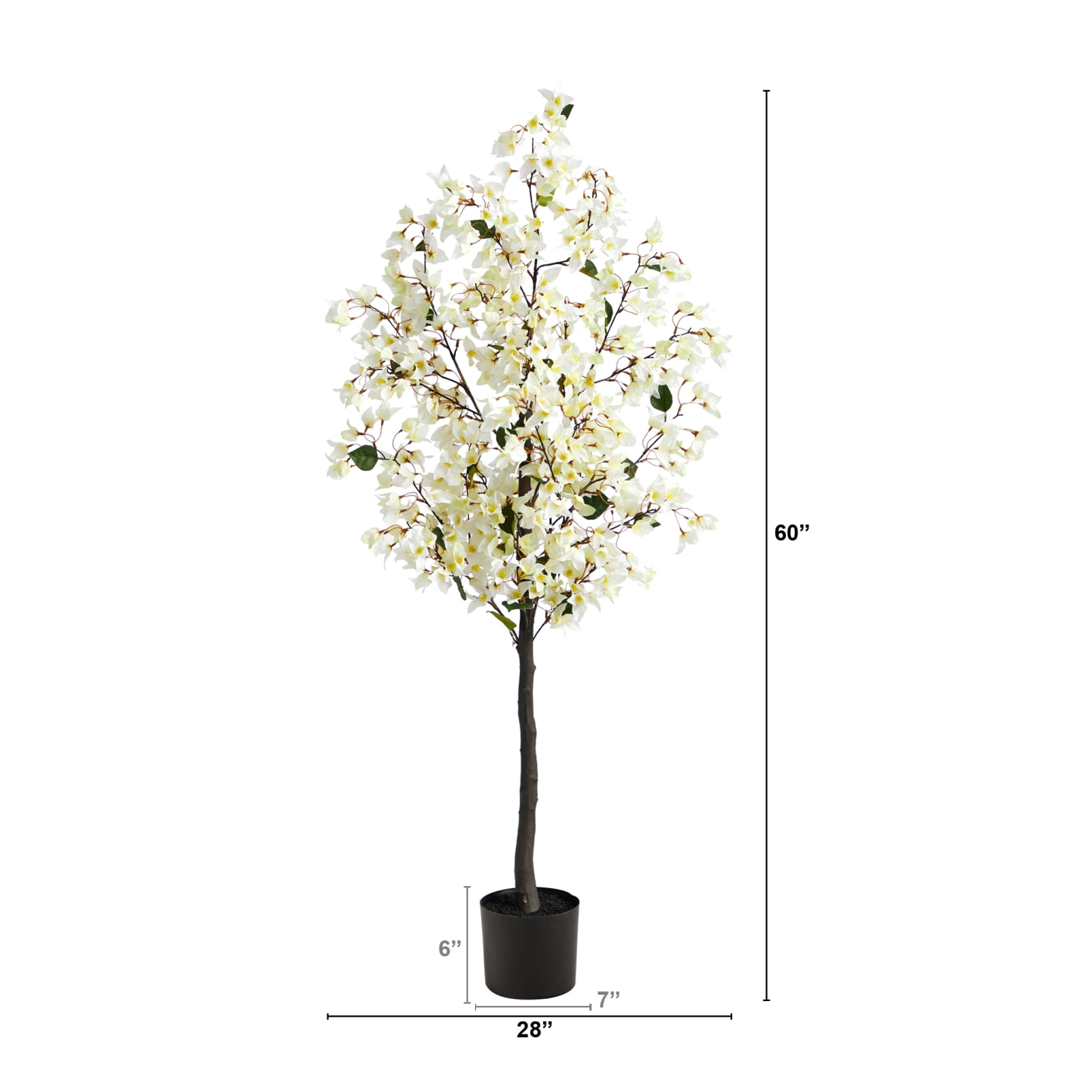 Nearly Natural Bougainvillea 60inH Artificial Plant With Planter, 60inH x 28inW x 9inD, White/Black - Image 3