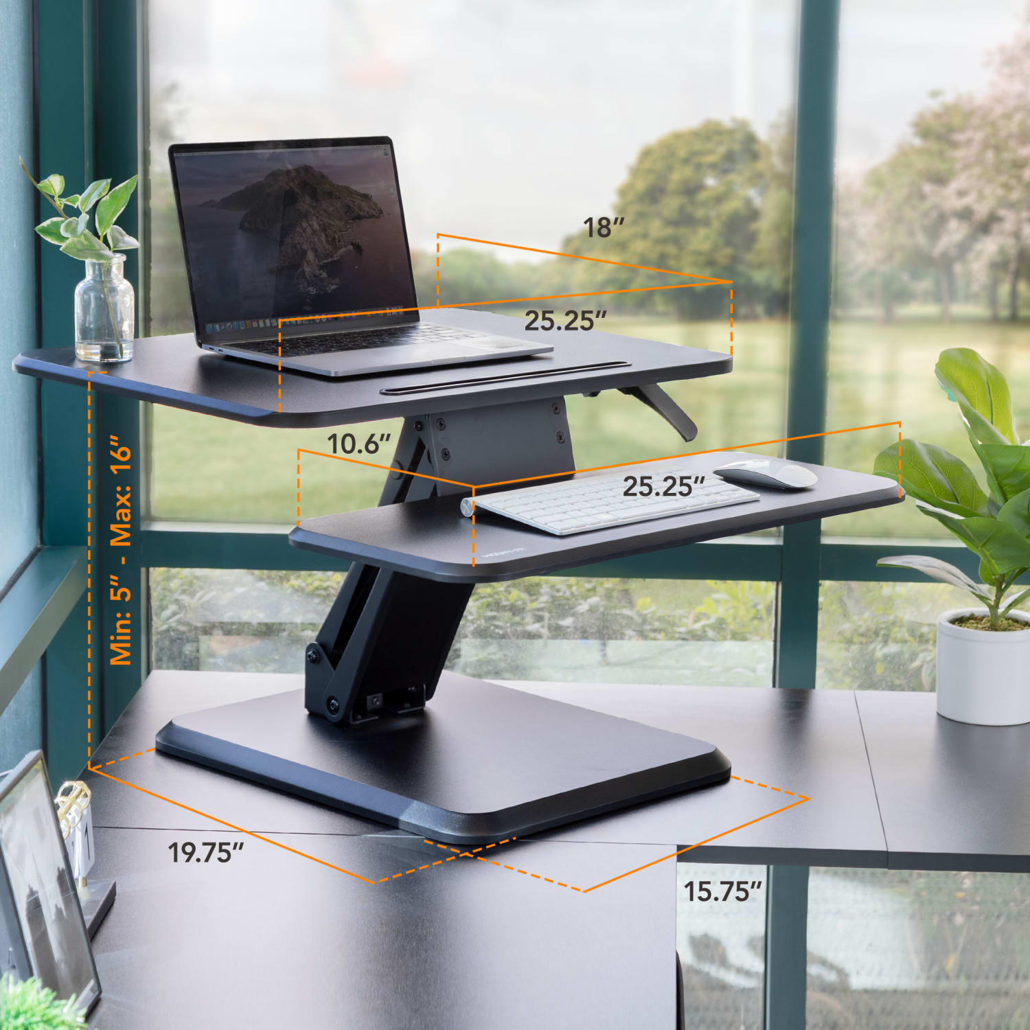 Mount-It! MI-7957 Height-Adjustable Standing Desk Riser, 5inH x 26inW x 19.8inD, Black - Image 3
