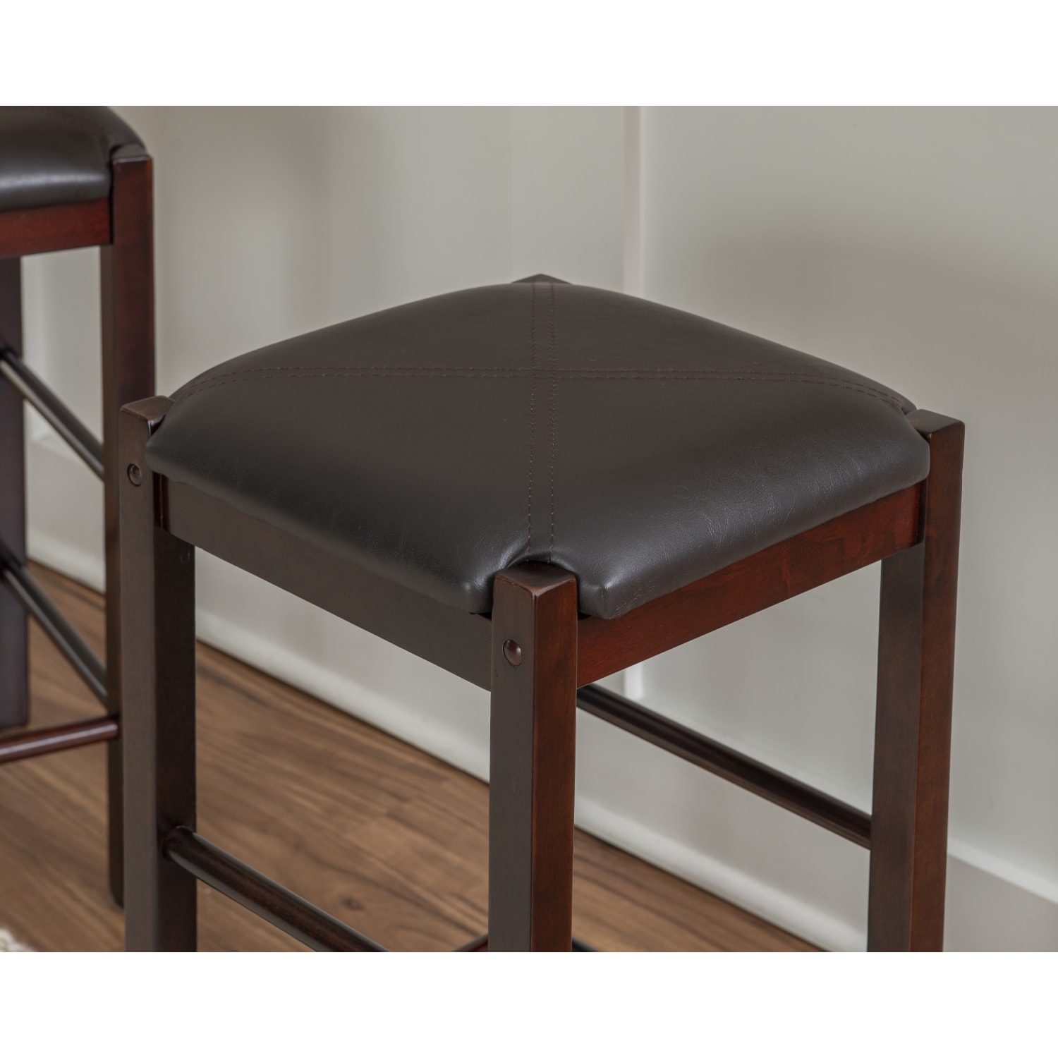Linon Kent Backless Faux Leather Counter Stools, Espresso, Set Of 2 Stools - Image 5