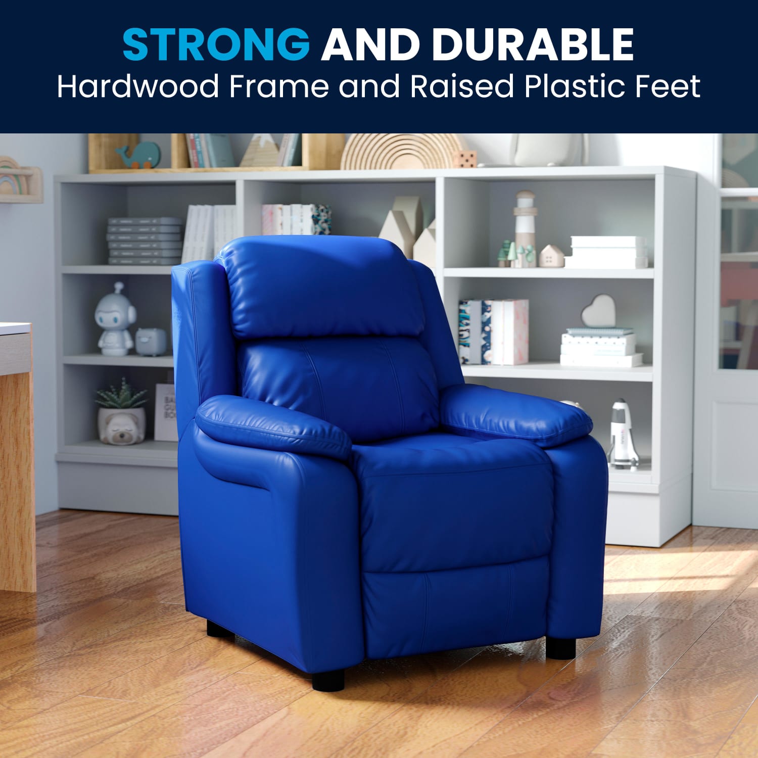 Flash Furniture Deluxe Padded Contemporary Vinyl Kids Recliner Accent Chair With Storage Arms Blue PopularChairscom Flash Furniture Deluxe Padded Contemporary Vinyl Kids Recliner Accent Chair With Storage Arms Blue PopularChairscom