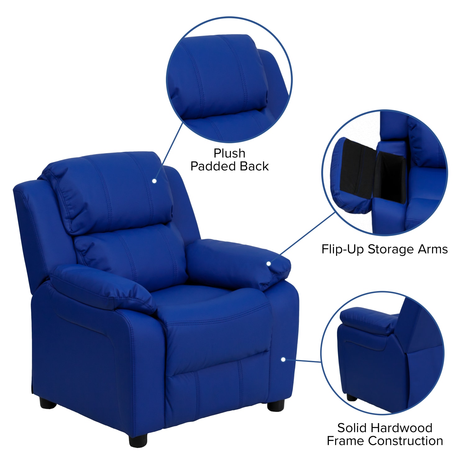 Flash Furniture Deluxe Padded Contemporary Vinyl Kids Recliner Accent Chair With Storage Arms Blue PopularChairscom Flash Furniture Deluxe Padded Contemporary Vinyl Kids Recliner Accent Chair With Storage Arms Blue PopularChairscom