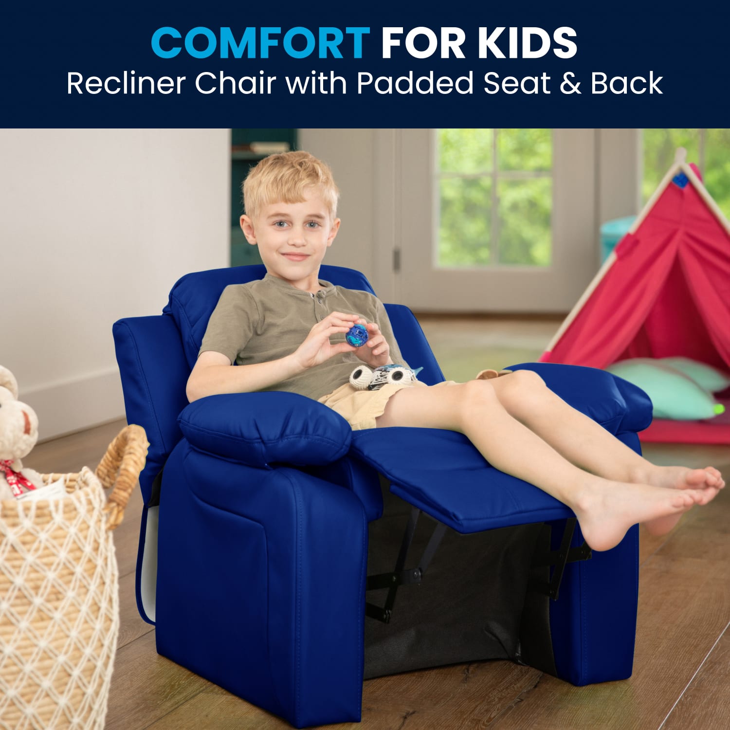 Flash Furniture Deluxe Padded Contemporary Vinyl Kids Recliner Accent Chair With Storage Arms Blue PopularChairscom Flash Furniture Deluxe Padded Contemporary Vinyl Kids Recliner Accent Chair With Storage Arms Blue PopularChairscom