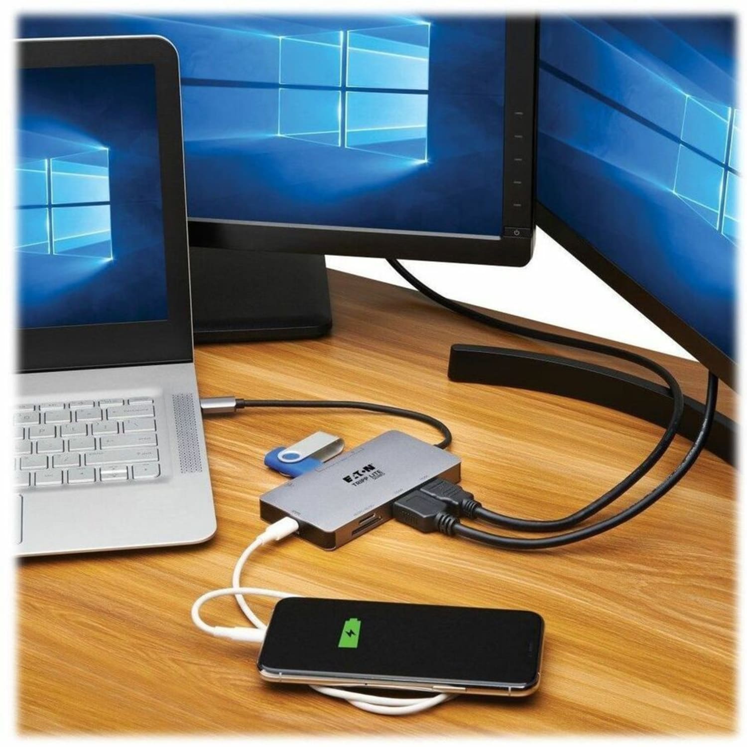 Tripp Lite by Eaton USB-C Dock Dual Display - 4K 60 Hz HDMI USB 3.x (5Gbps) Hub Ports GbE Memory Card 100W PD Charging Gray - Docking Station - Image 5
