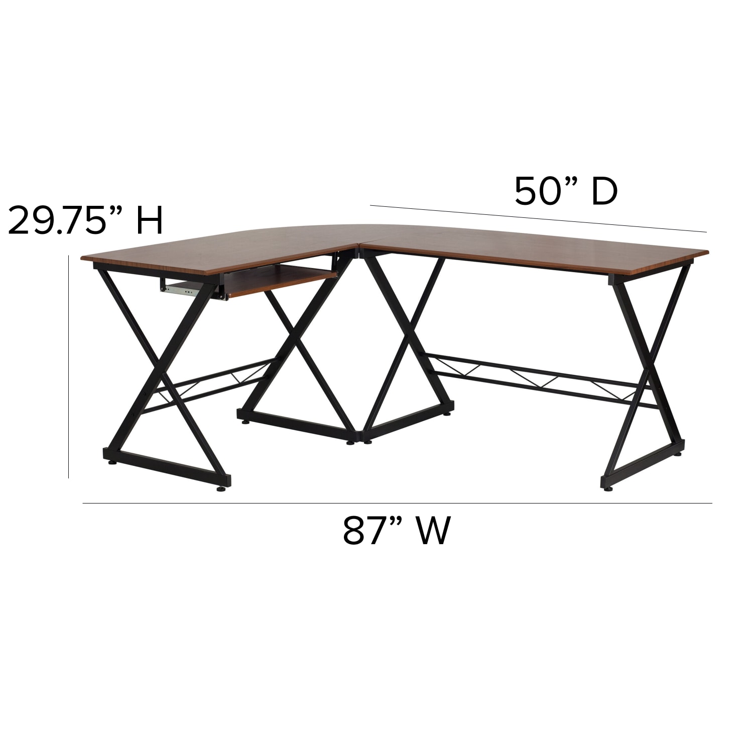 Flash Furniture Teakwood 88inW Contemporary L-Shaped Computer Desk With Pull-Out Keyboard Tray, Walnut - Image 5