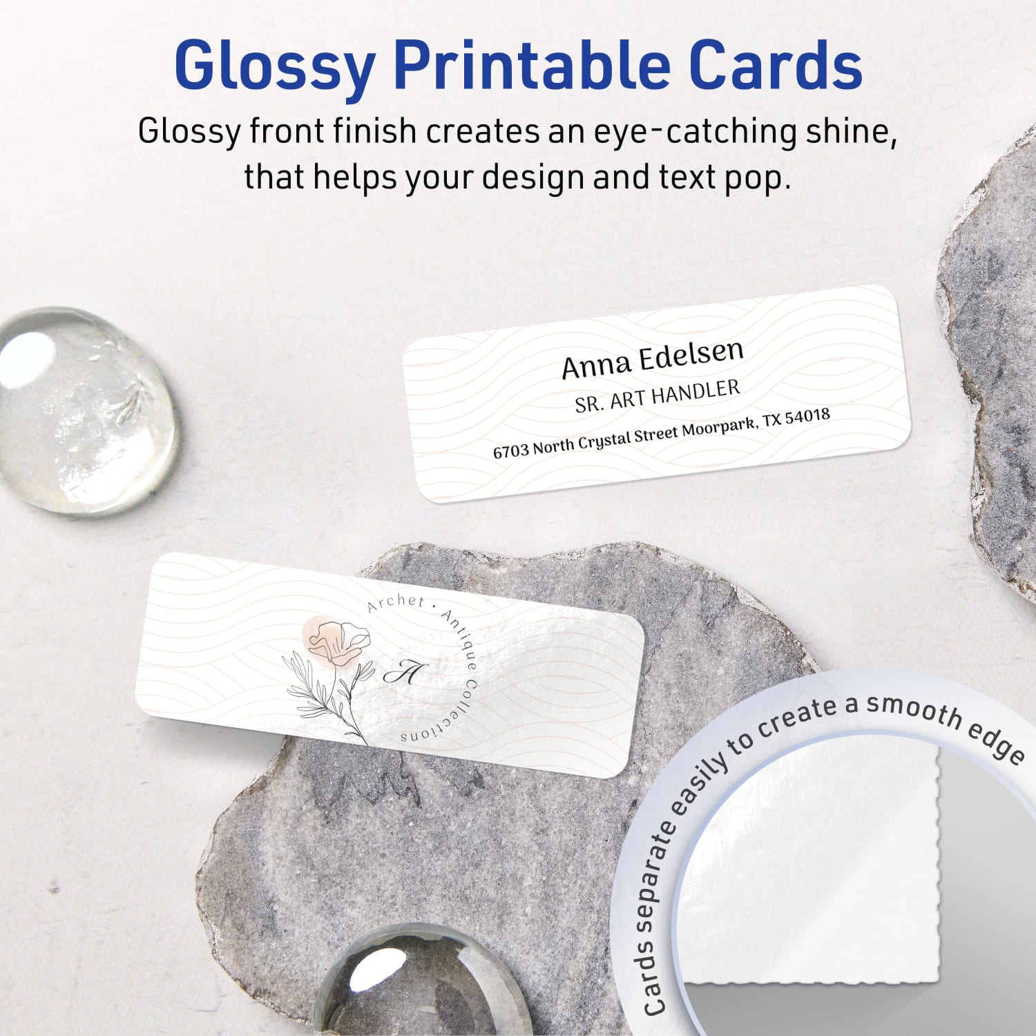 Avery Printable Rounded Corner Mini Business Cards With Sure Feed Technology, Print-To-The-Edge, 1inx3in, Glossy White, Pack Of 800 - Image 3