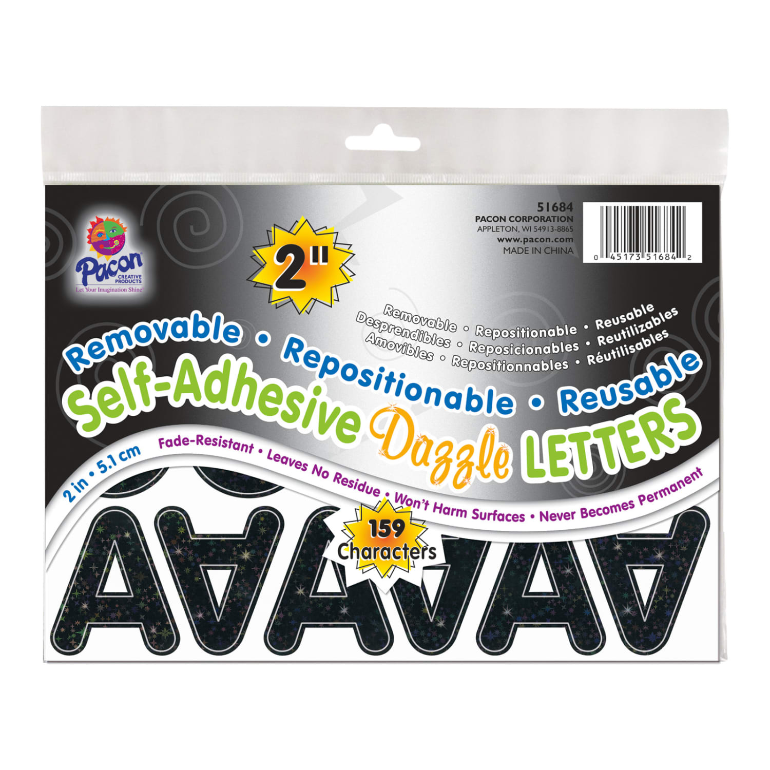 Pacon Self-Adhesive Letters, 2in, Puffy Font, Black Dazzle, 159 Per Pack, Set Of 2 Packs - Image 3