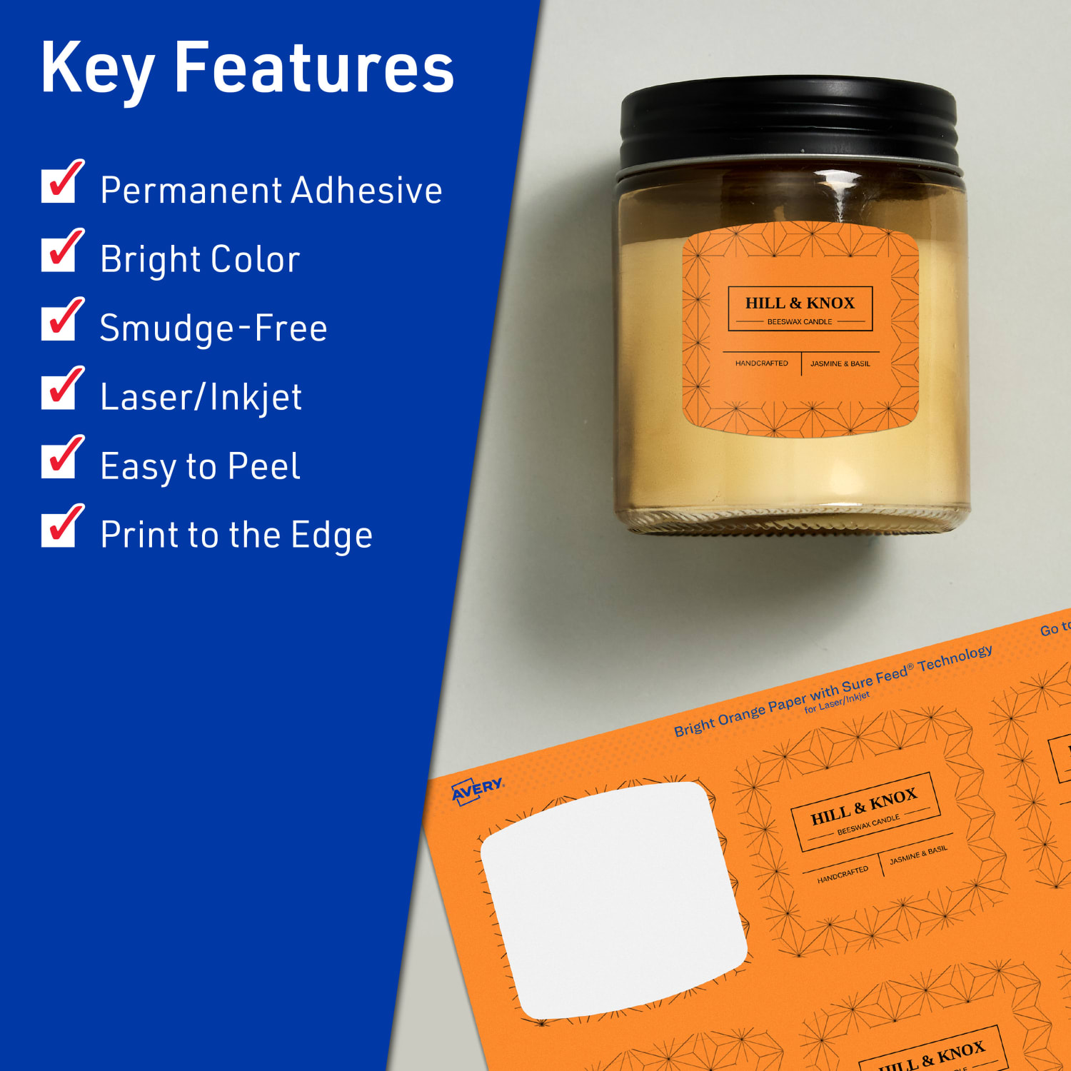 Avery Print-To-The-Edge Labels With Sure Feed Technology, 94124-BOP80, Arched Square, 2in x 2-3/16in, Matte Bright Orange, Pack of 960 - Image 3