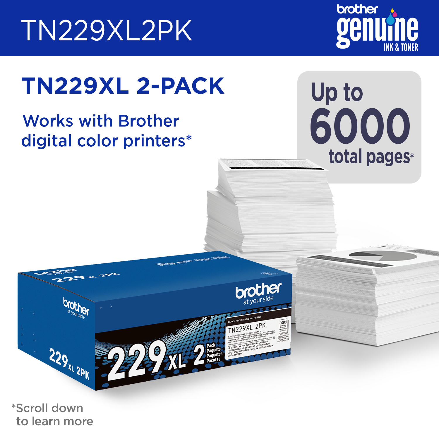 Brother TN229XL Black High Yield Toner Cartridges, Pack Of 2, TN229XL2PK - Image 3