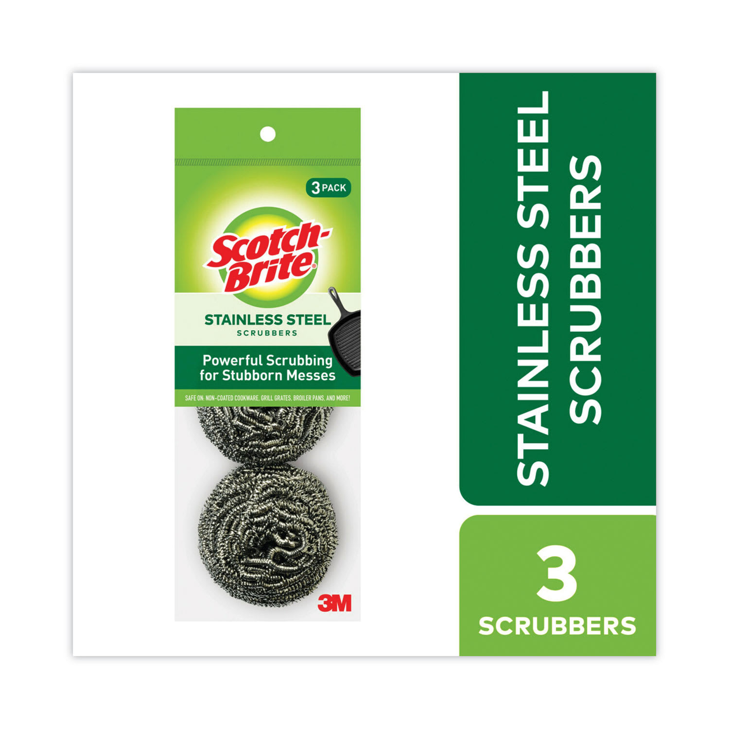Scotch-Brite Metal Scrubbing Pads, 2.25 x 2.75, Silver, 3/Pack, 8 Packs/Carton - Image 3