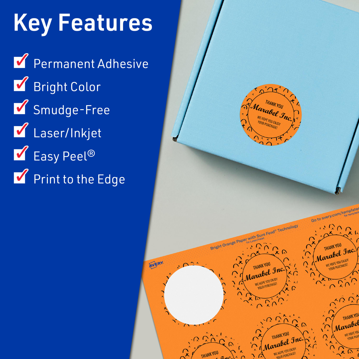 Avery Print-To-The-Edge Labels With Sure Feed Technology And Easy Peel Label Feature, 94510-BOP80, Round, 2-1/4in, Matte Bright Orange, Pack of 960 - Image 3