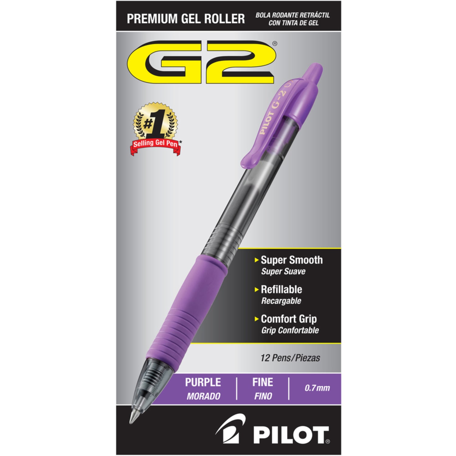 Pilot G2 Retractable Gel Pens, Fine Point, 0.7 mm, Clear Barrels, Purple Ink, Pack Of 12 - Image 4