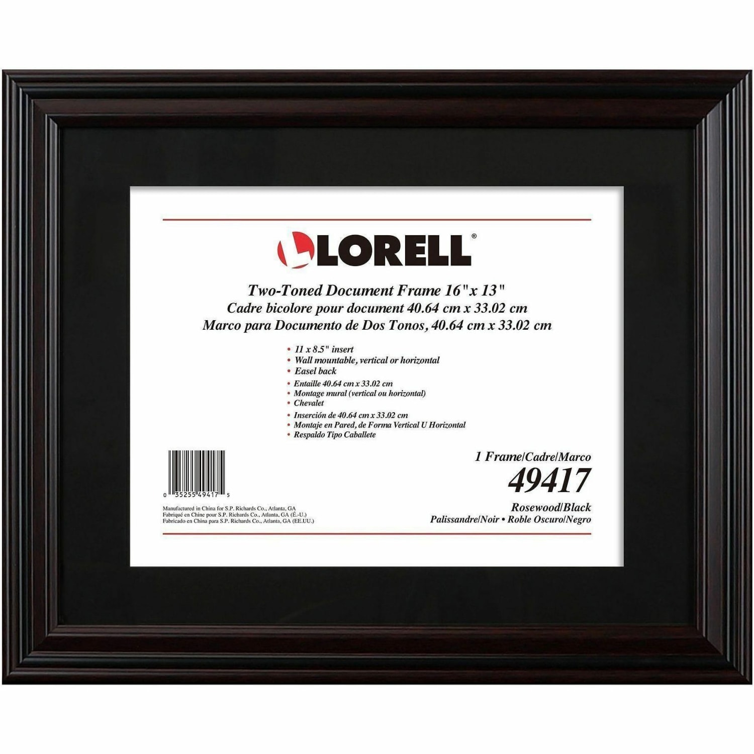 Lorell Two-toned Certificate Frame - 16in x 13in Frame Size - Desktop, Wall Mountable - Vertical, Horizontal - Black - 1 Each - Image 3