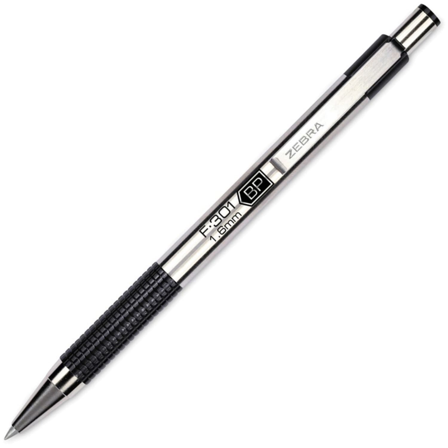 Zebra Pen F-301 Stainless Steel Retractable Ballpoint Pens, Pack Of 12, Bold Point, 1.6 mm, Silver Barrel, Black Ink - Image 6