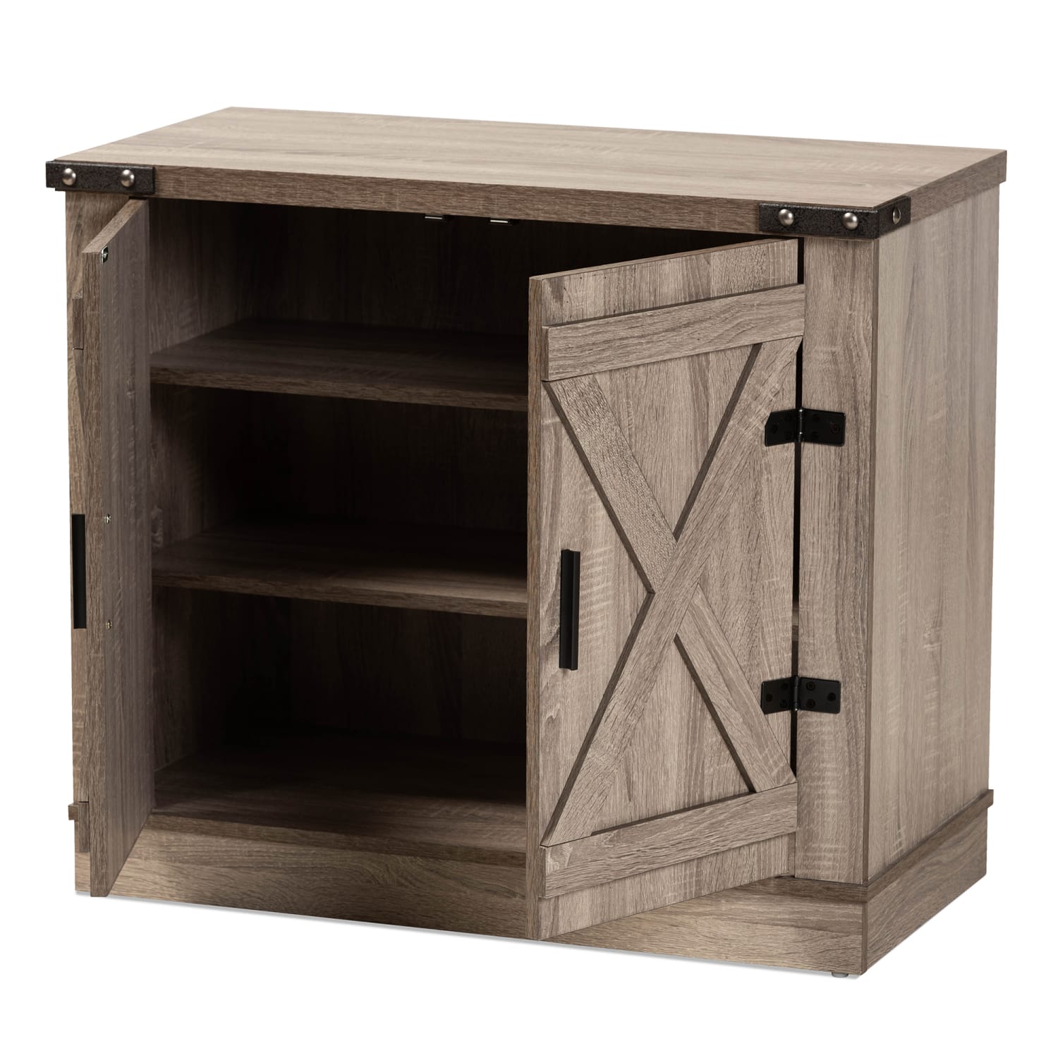 Baxton Studio Farmhouse 32inW 2-Door Shoe Storage Cabinet, Oak Brown - Image 3