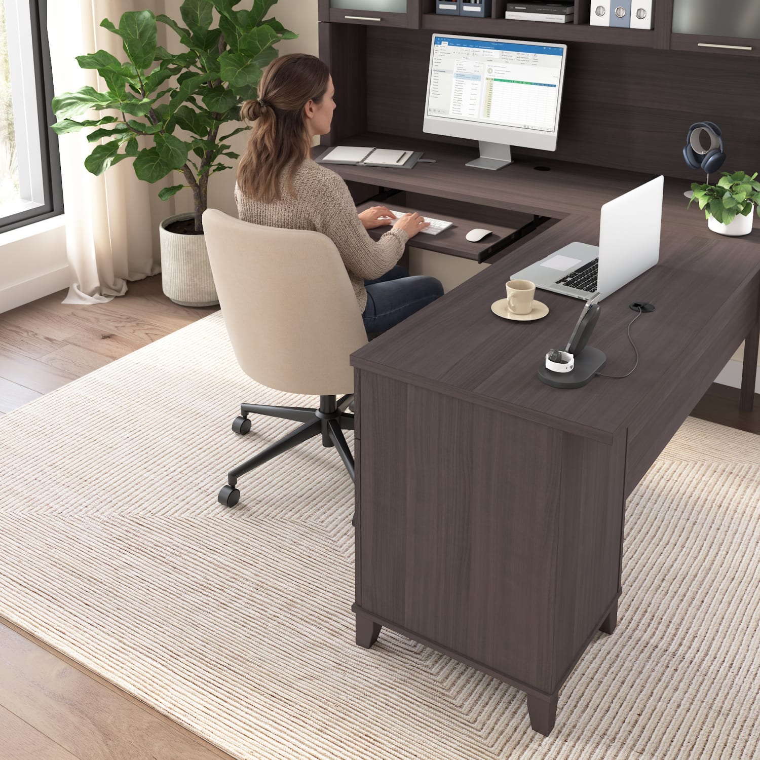 Bush Furniture Somerset 72inW L-Shaped Desk With Hutch, Storm Gray, Standard Delivery - Image 4