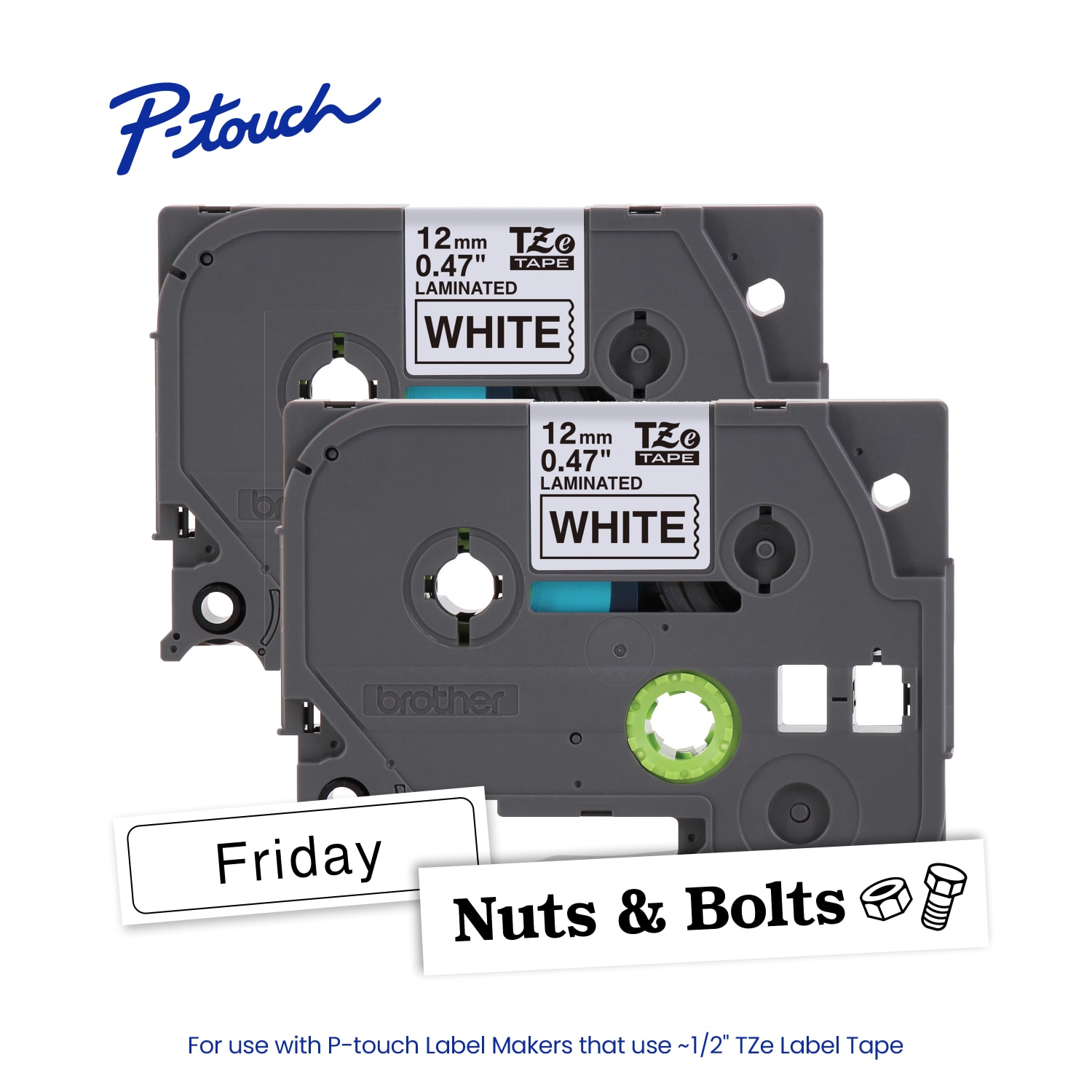 Brother P-touch TZe2312PK, Laminated, 2 X 0.47 in x 26.2 ft (12mm x 8m), Black on White Label Tape, 2 pack - Image 3