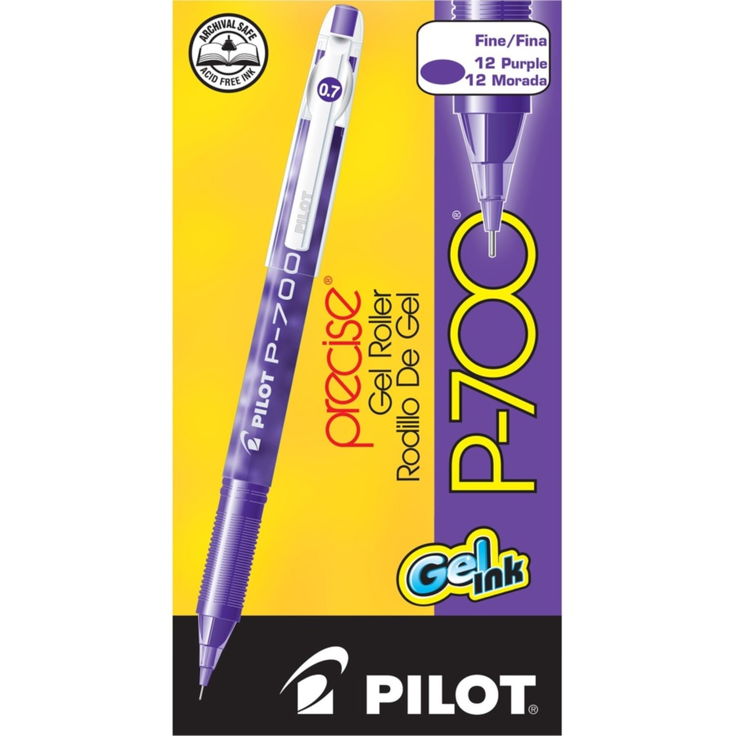 Pilot P700 Gel Rollerball Pens, Fine Point, 0.7 mm, Purple Barrel, Purple Ink, Pack Of 12 Pens - Image 4