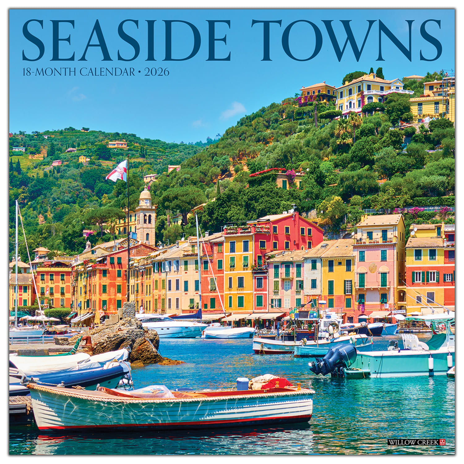 2026 Willow Creek Press Scenic Monthly Wall Calendar, 12in x 12in, Seaside Towns, January To December, 56127