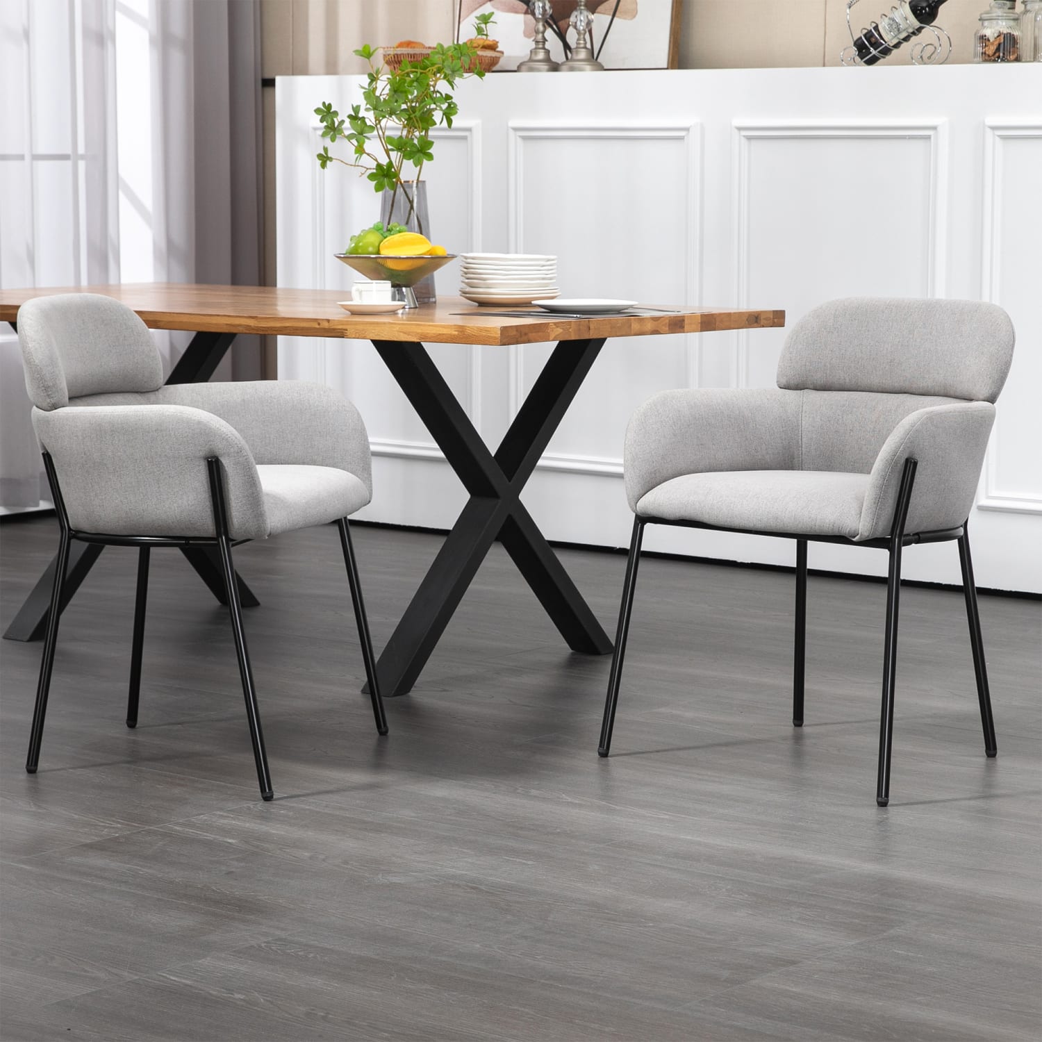 Glamour Home Barber Fabric Dining Accent Chairs, Gray, Set Of 2 Chairs - Image 3