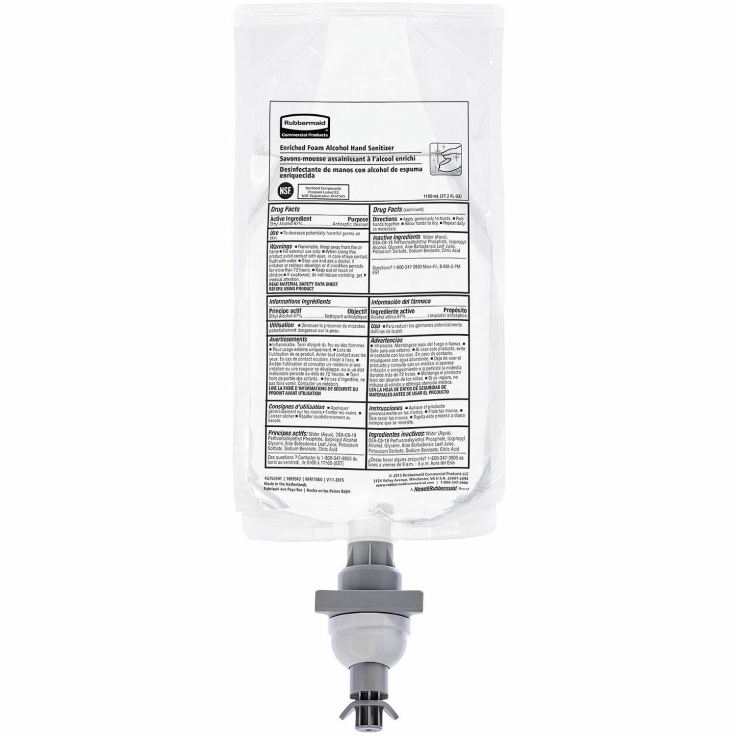 Rubbermaid Commercial Hand Sanitizer Foam Refill - Fragrance-free Scent - 37.2 fl oz (1100 mL) - Kill Germs - 2080802 - Image 3