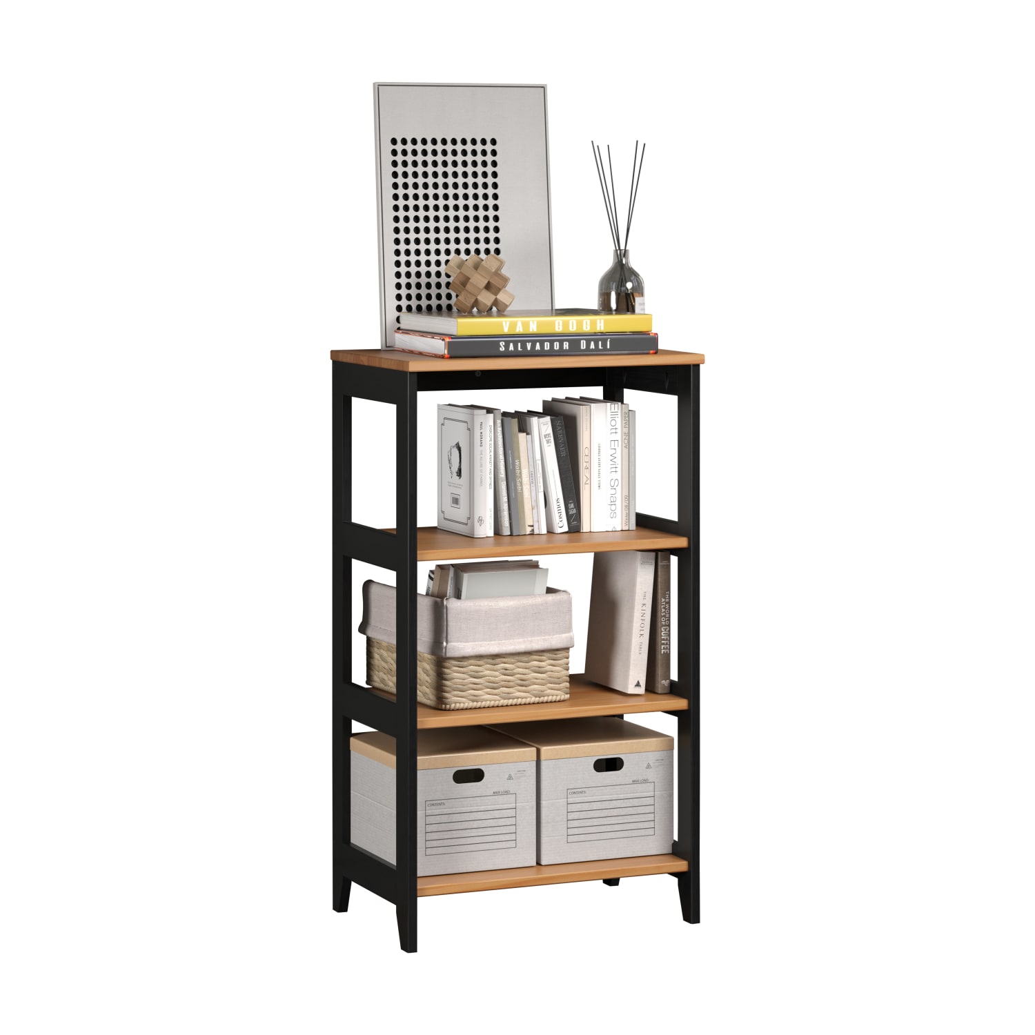 Trendfurn Streamline 36inH 3-Shelf Bookcase, Black/Natural