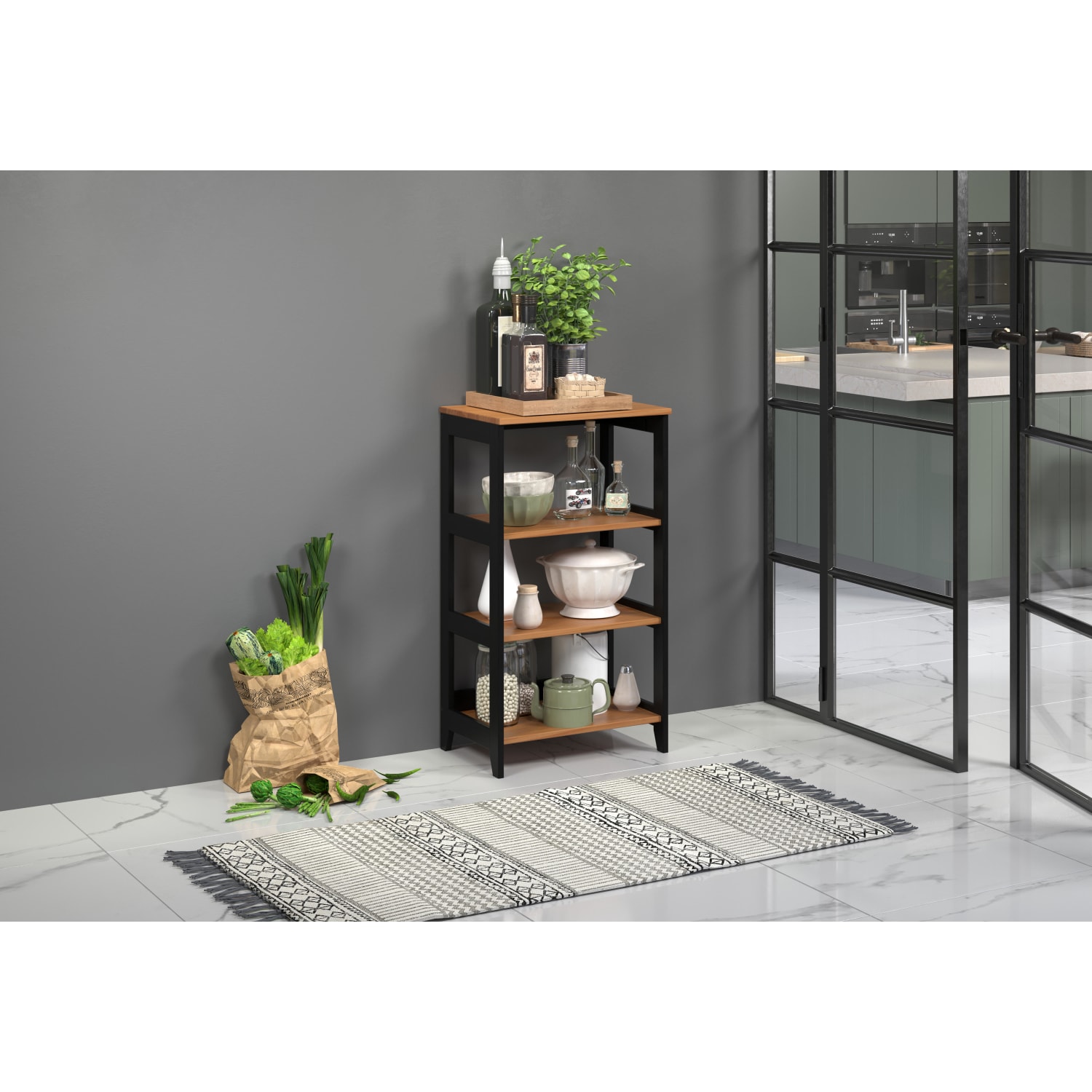 Trendfurn Streamline 36inH 3-Shelf Bookcase, Black/Natural - Image 5