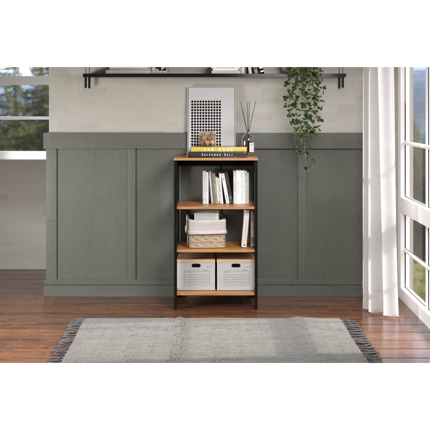 Trendfurn Streamline 36inH 3-Shelf Bookcase, Black/Natural - Image 6