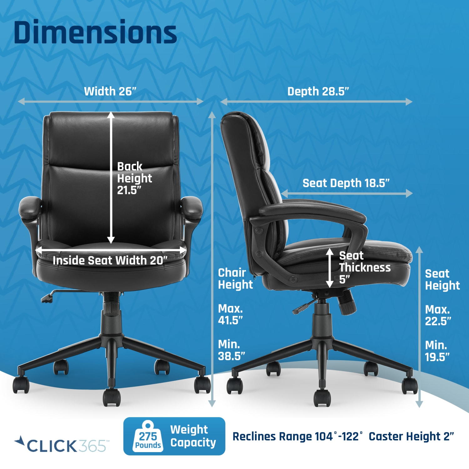 Click365 Transform 20 Ergonomic Bonded Leather MidBack Office Chair Black PopularChairscom Click365 Transform 20 Ergonomic Bonded Leather Mid Back Office Chair Black PopularChairscom