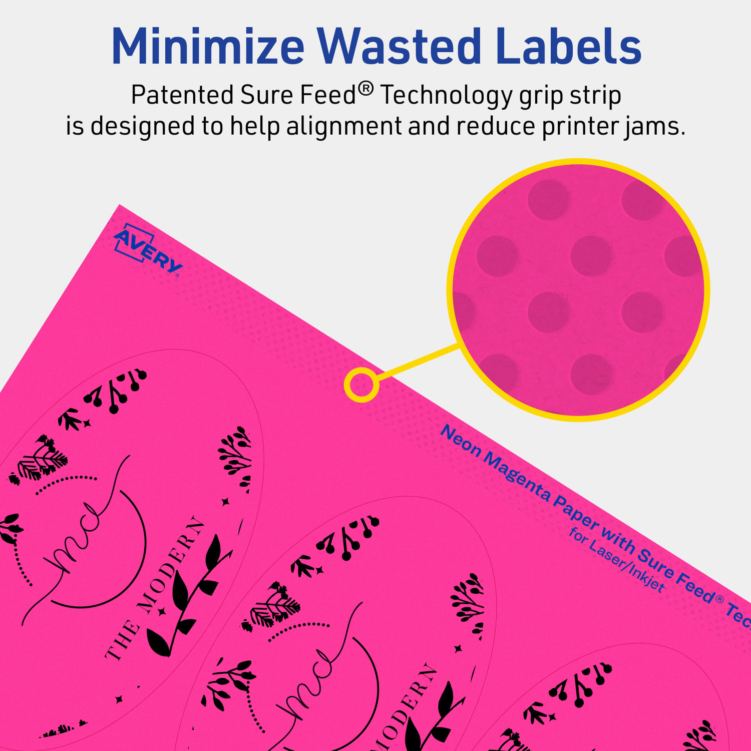 Avery Printable Labels With Sure Feed Technology, 94058-NMP10, Oval, 4-1/4in x 2-1/2in, Matte Neon Magenta, Pack of 60 - Image 5