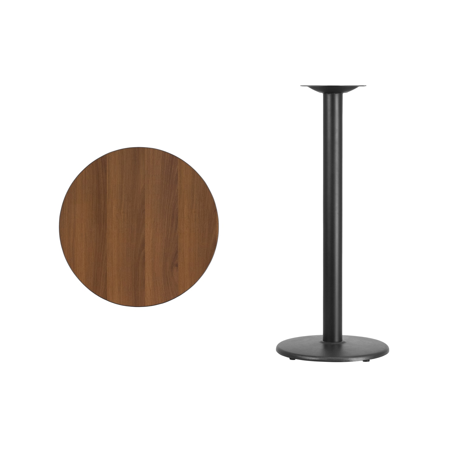 Flash Furniture Laminate Round Table Top With Round Bar-Height Table Base, 43-1/8inH x 24inW x 24inD, Walnut/Black - Image 4
