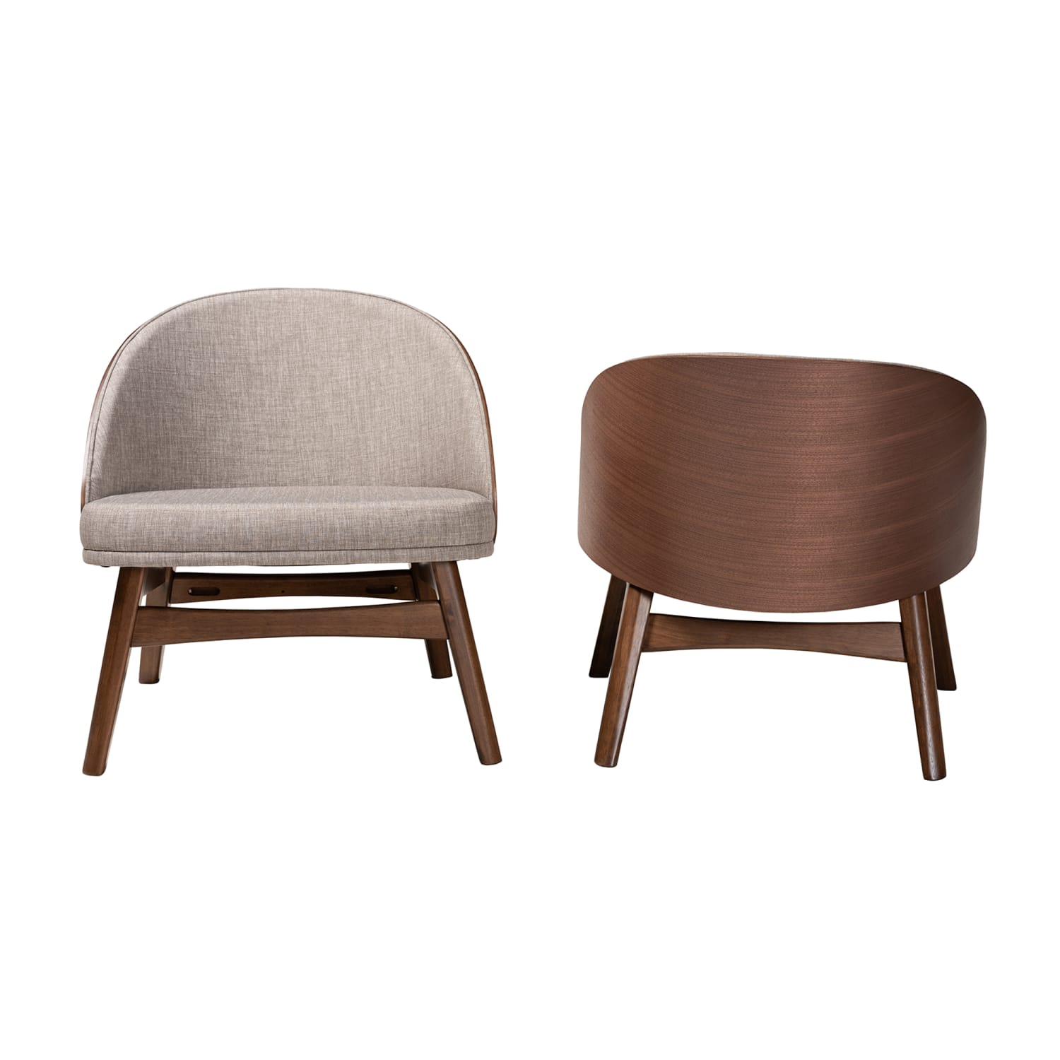 Baxton Studio Lovella Mid-Century Modern 2-Piece Accent Chair Set, Gray/Walnut Brown - Image 3