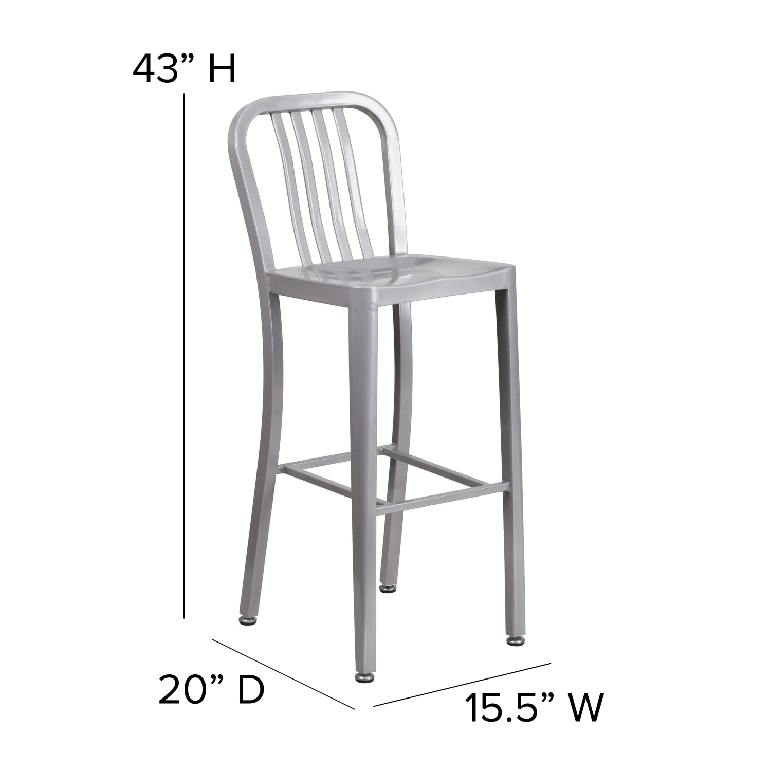 Flash Furniture Commercial Grade IndoorOutdoor Bar Stools With Vertical Slat Backs Silver Set Of 2 Stools PopularChairscom