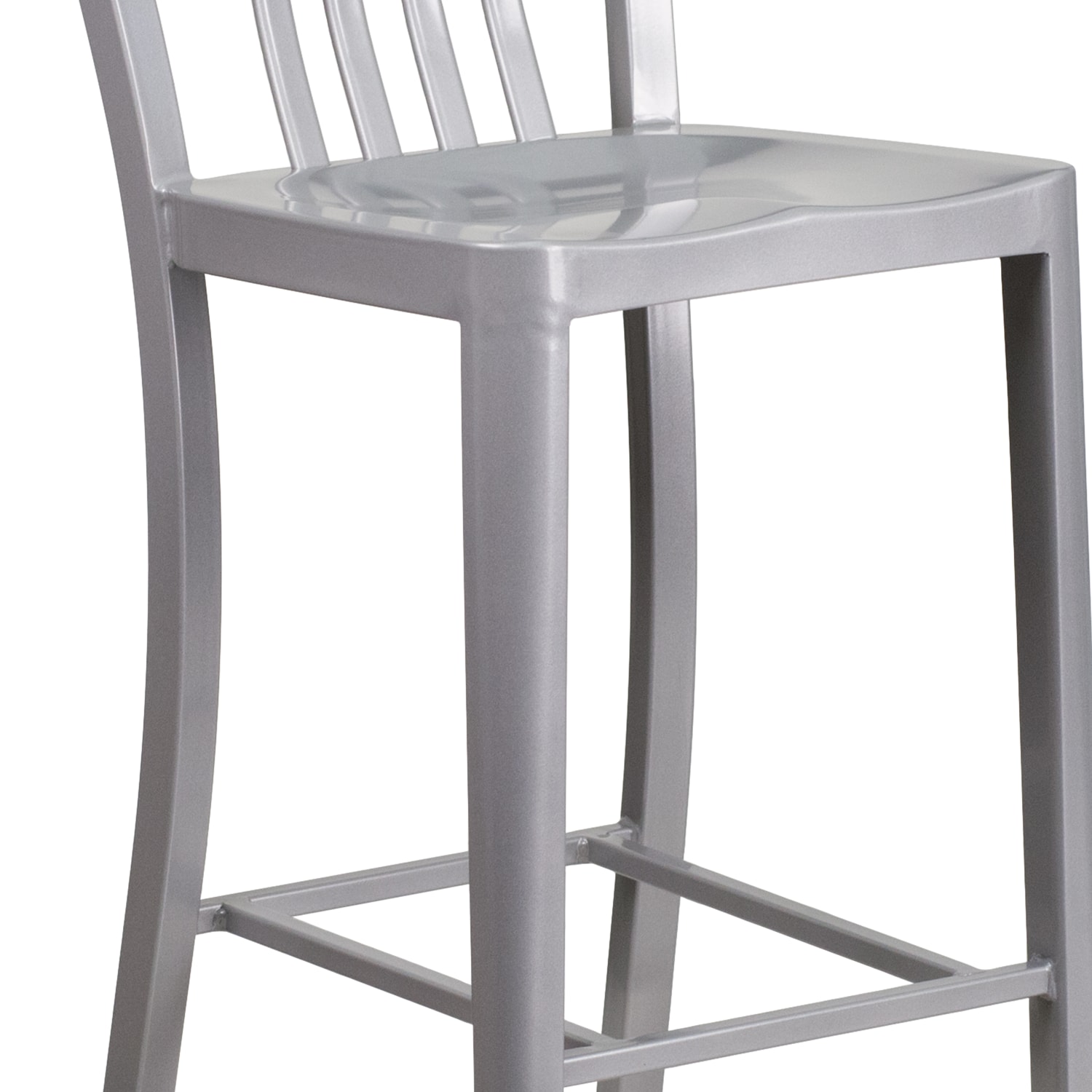 Flash Furniture Commercial Grade IndoorOutdoor Bar Stools With Vertical Slat Backs Silver Set Of 2 Stools PopularChairscom