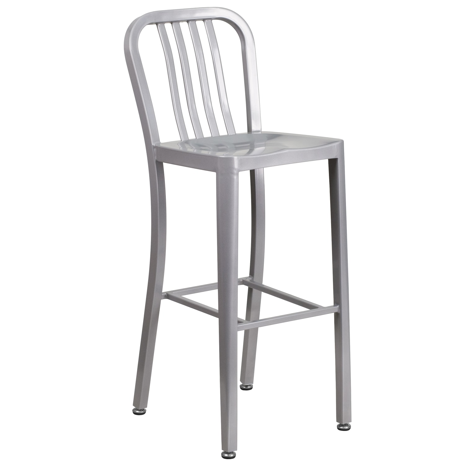 Flash Furniture Commercial Grade IndoorOutdoor Bar Stools With Vertical Slat Backs Silver Set Of 2 Stools PopularChairscom